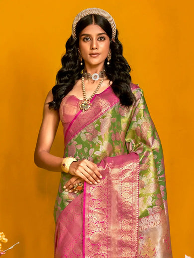 Wonderful Light Green Zari Weaving Silk Traditional Saree With Blouse